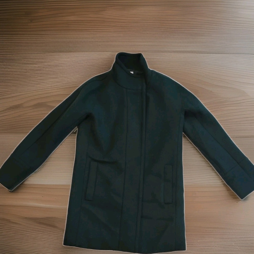 J Crew City Coat‎ Stadium Cloth Wool Blend Size 00 Emerald Green Jacket Cocoon